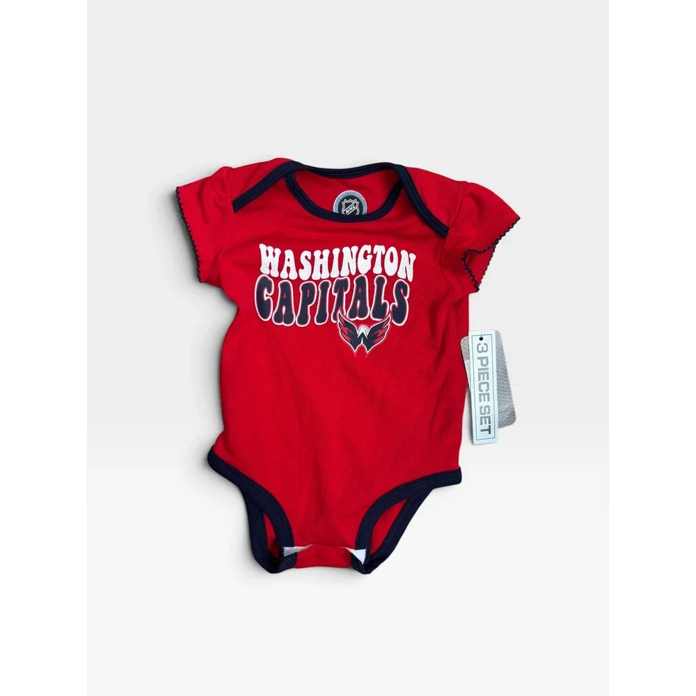 NHL Washington Capitals Infant Girls 3-Piece Bodysuit Set Navy Red White 12M NEW